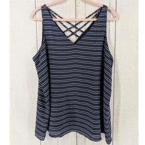 Maurices Navy and White Striped Crisscross Back Tank Top